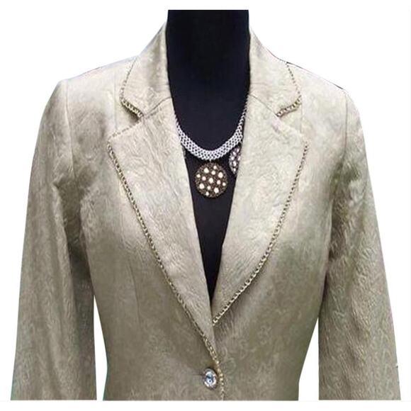 Cache Elaborate Gold Brocade Top Jacket New Silver Gold Bead Trim Lined NWT $228